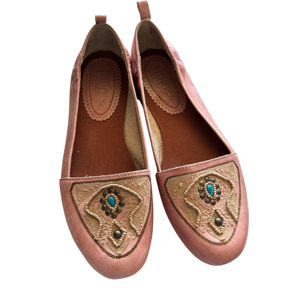 Latigo Bindu Pink Leather Beaded Boho Ballet Flats Womens 9.5 M
